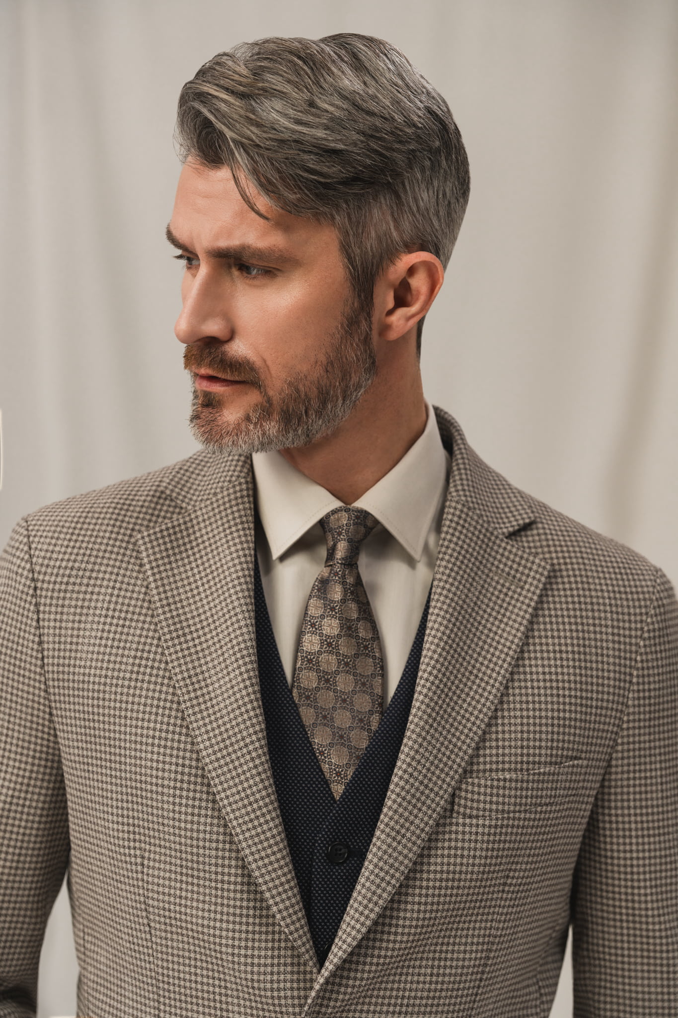 Marynarka męska beżowa w pepitkę 46488