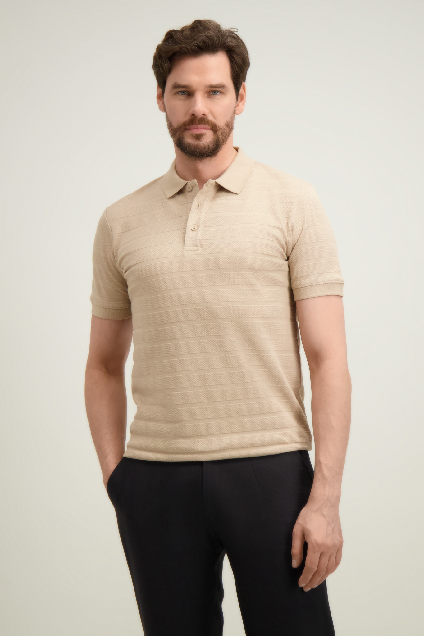 Beżowa koszulka polo męska z bawełną 76145