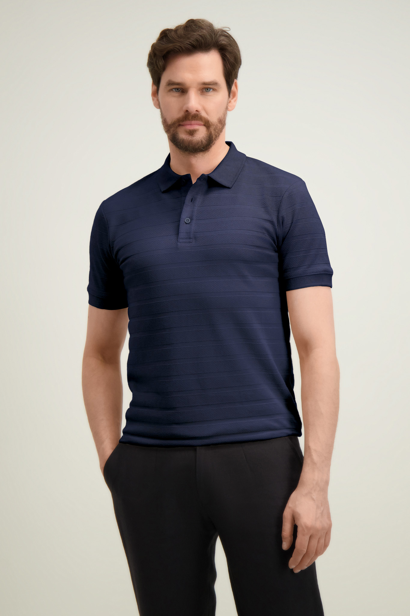 Granatowa koszulka polo męska z bawełną 76146
