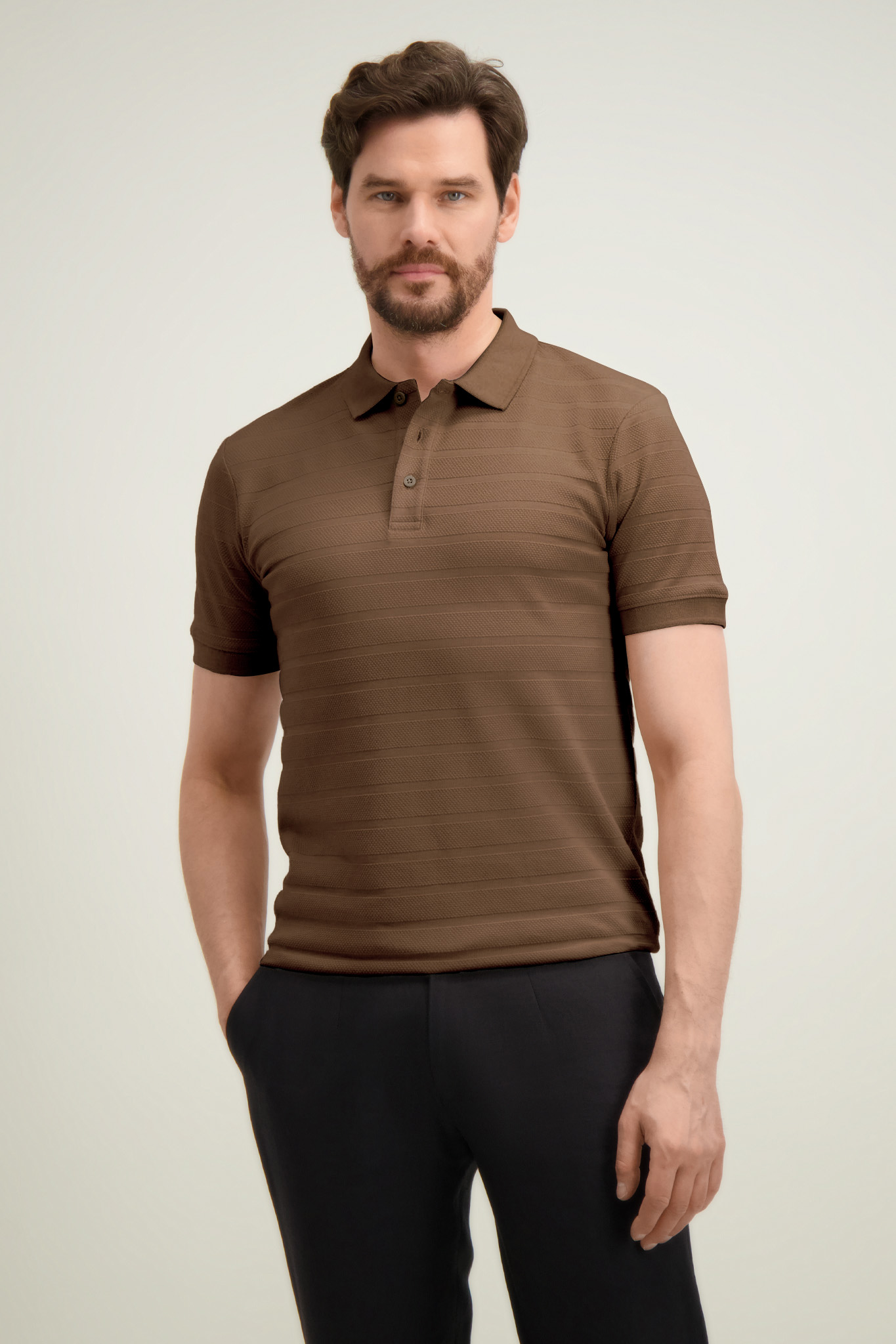 Brązowa koszulka polo męska z bawełną 76147