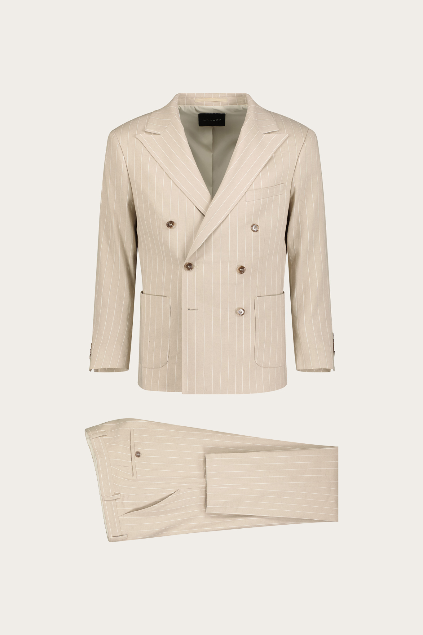 Beżowa marynarka męska w prążki len, wiskoza 46493