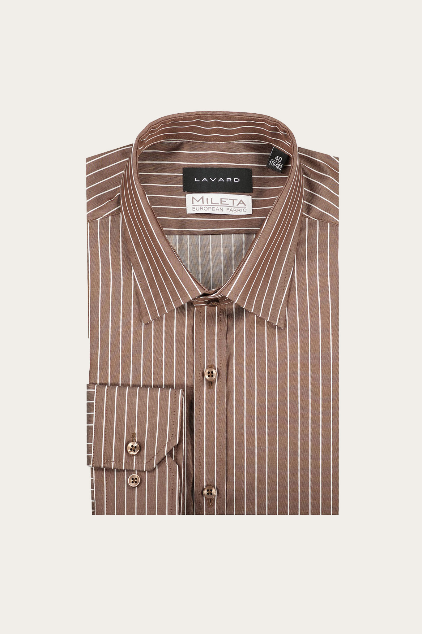 Brązowo-biała bawełniana koszula męska slim fit 93572