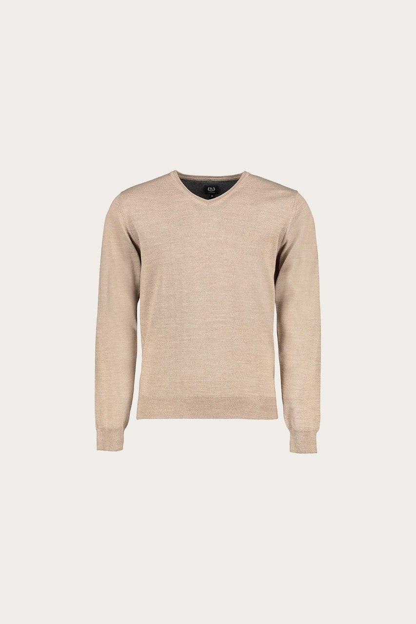 Kamelowy sweter męski z wełną 73903