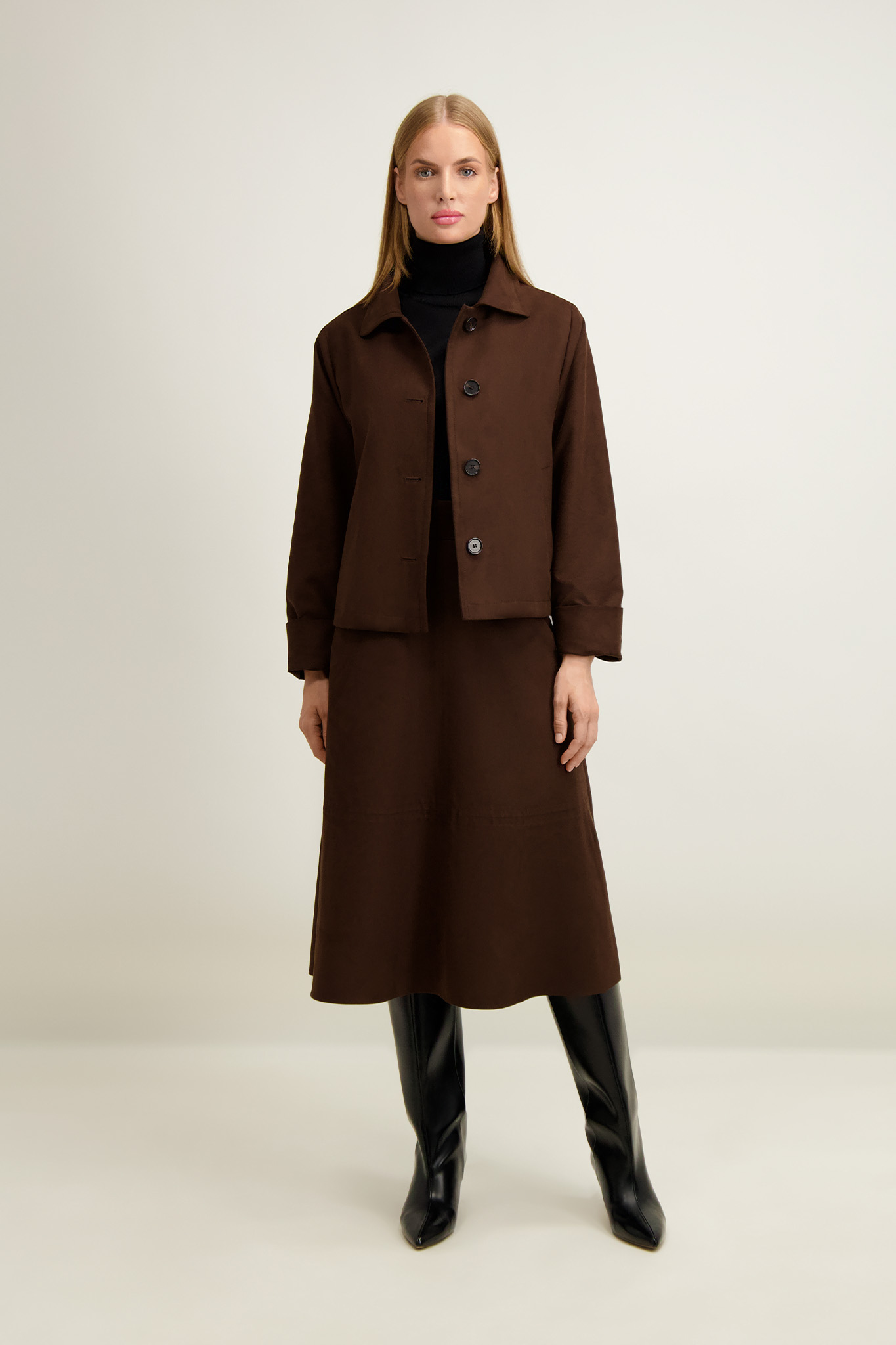 Brązowa rozkloszowana spódnica damska 87397