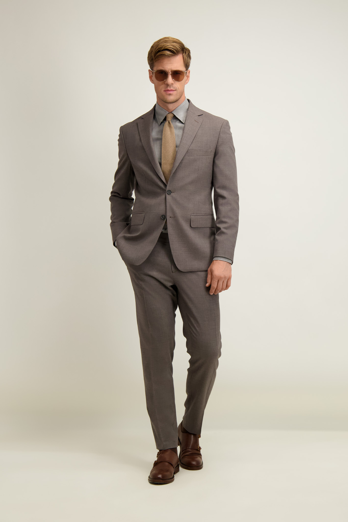 Beżowe spodnie męskie z wełną 66506