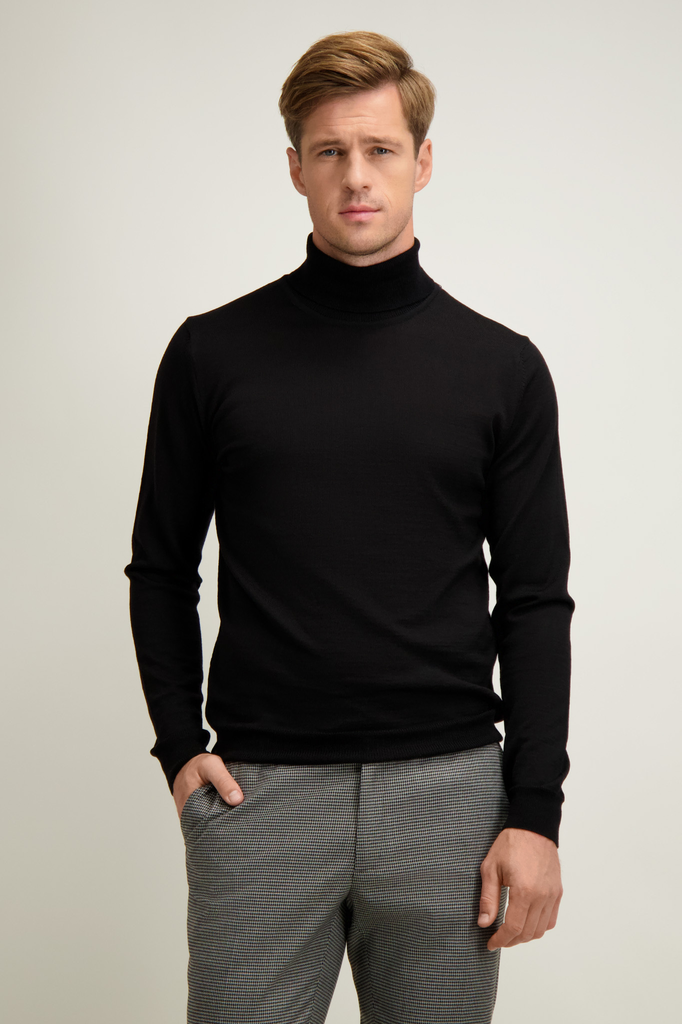 Czarny golf męski z wełny merino 74226