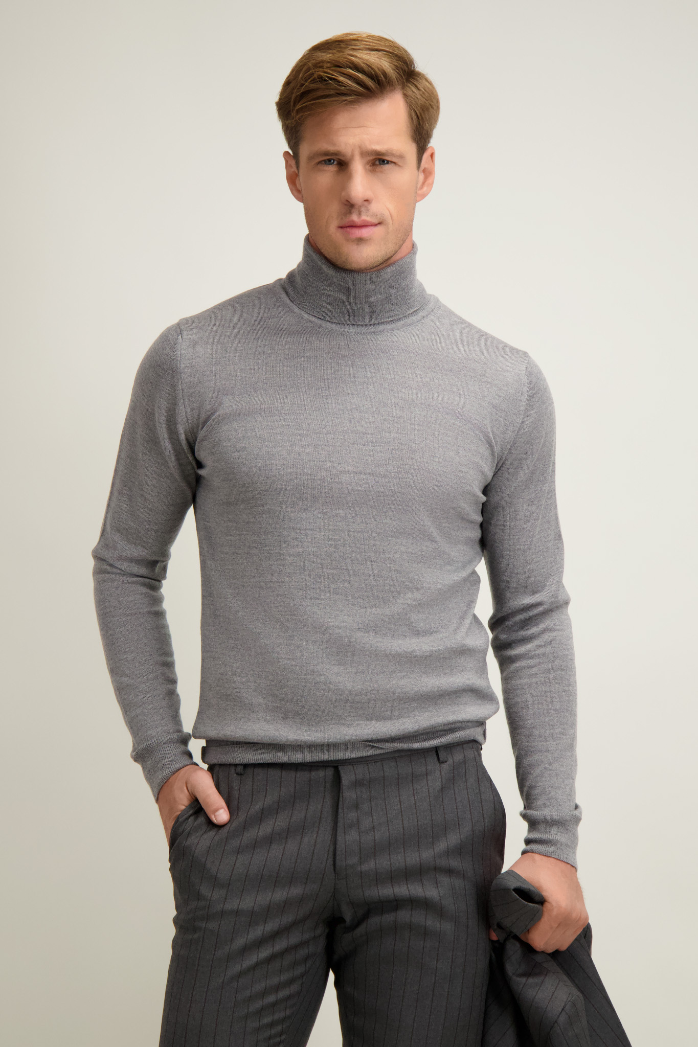 Szary golf męski z wełny merino 74227