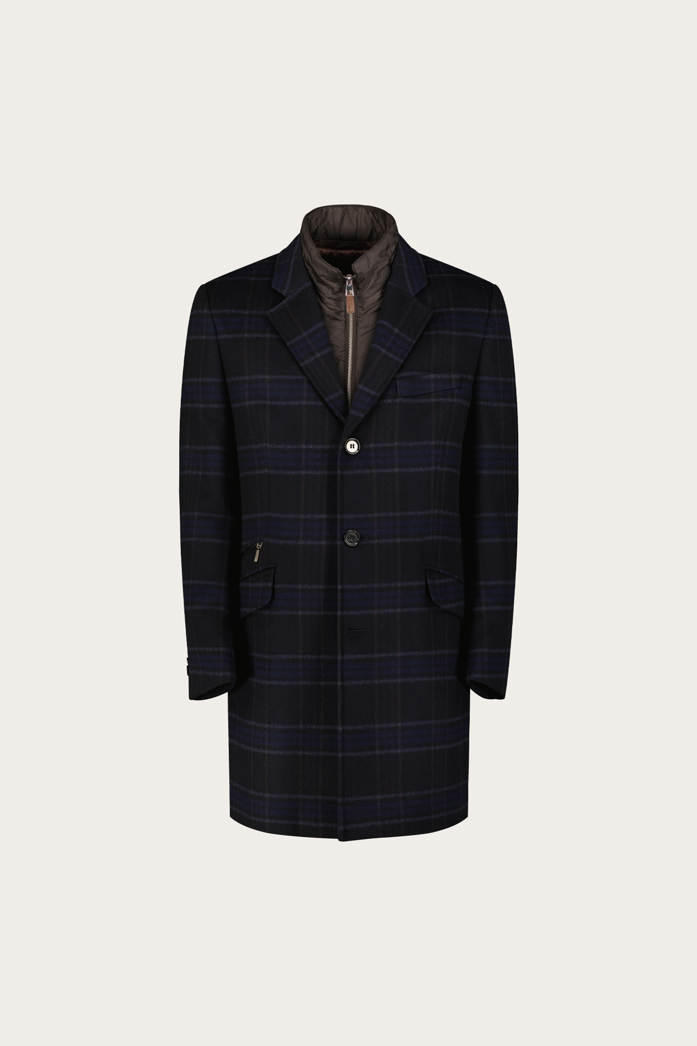 Granatowy płaszcz męski z wełną 29915