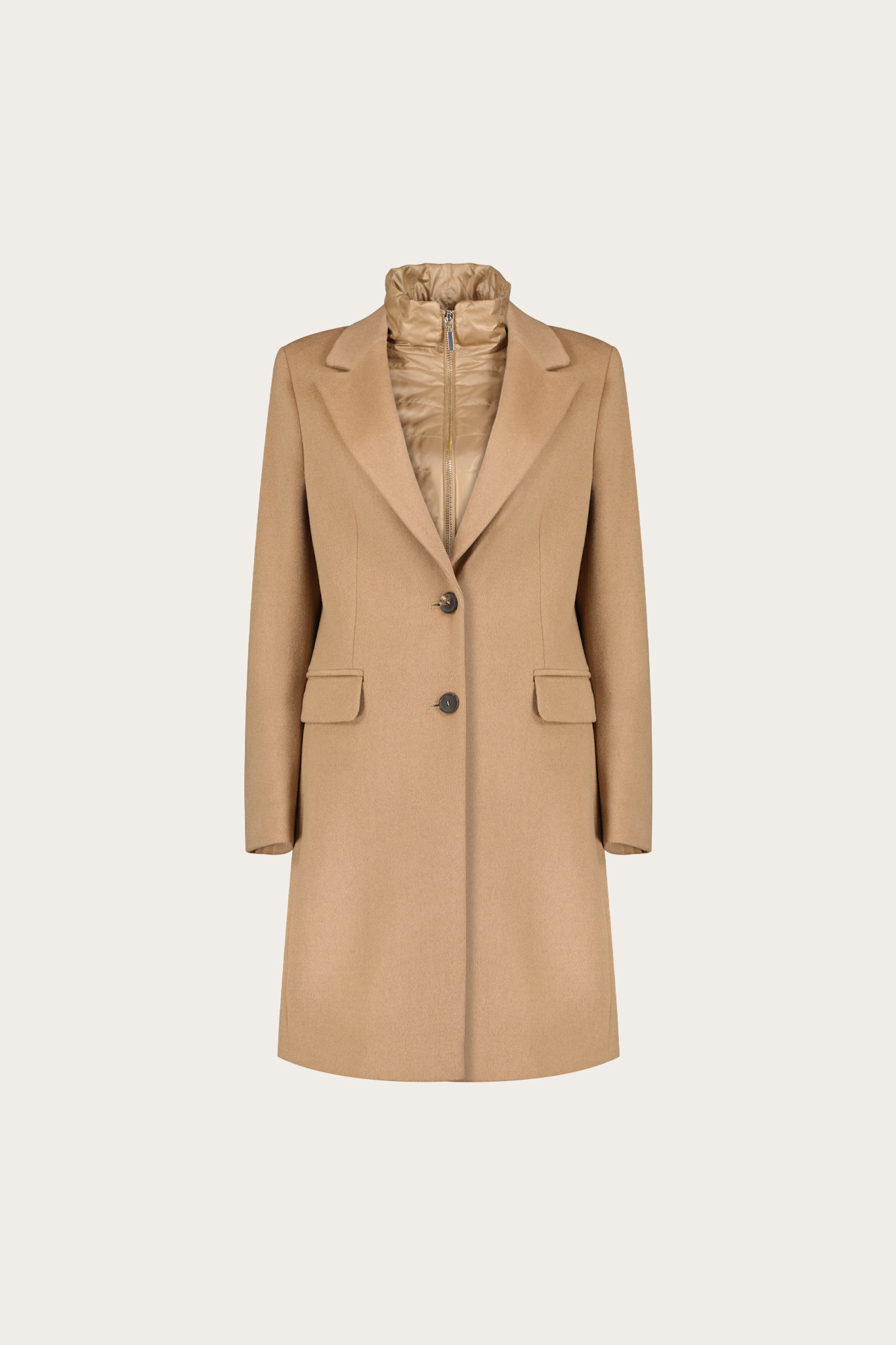Kamelowy płaszcz damski z wełną 87425