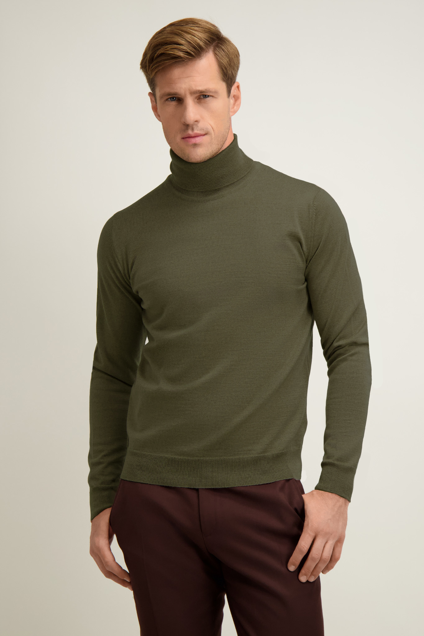 Zielony golf męski z wełny merino 74353