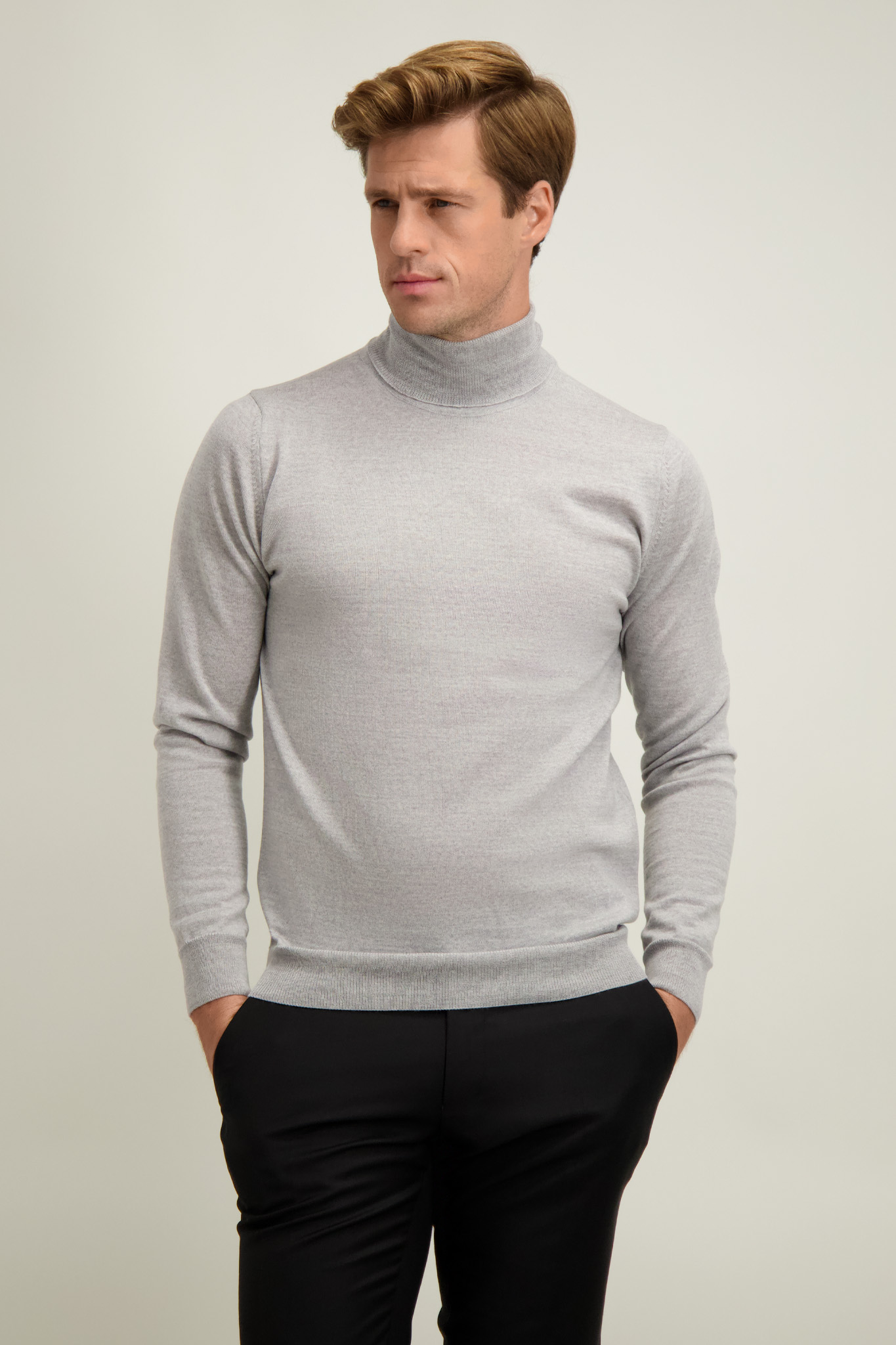 Szary golf męski z wełny merino 74370