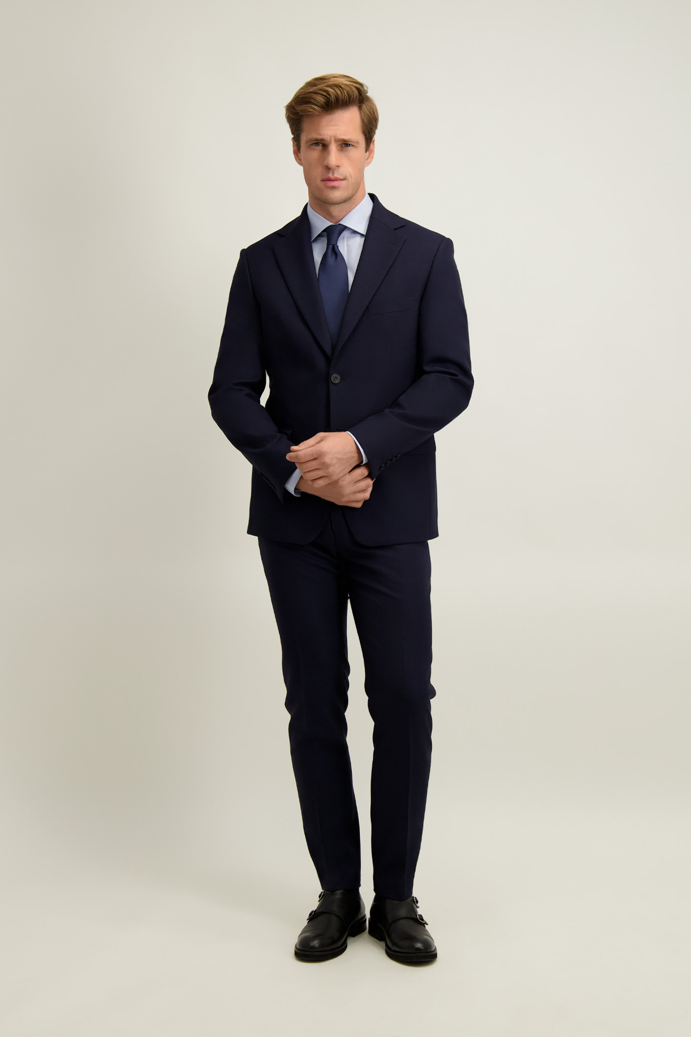 Granatowe wełniane spodnie męskie 64865