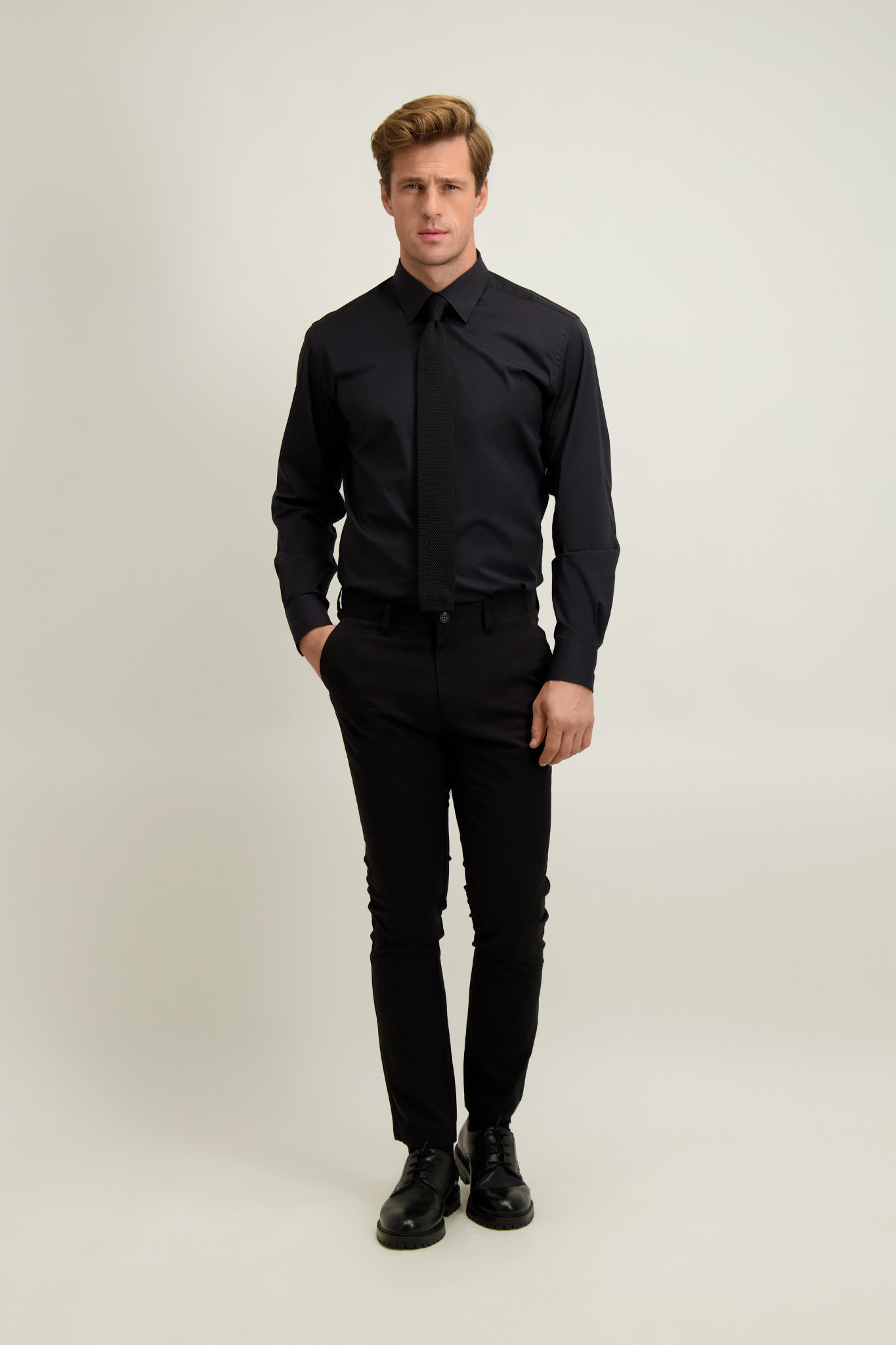 Czarne spodnie męskie z bawełną 65041