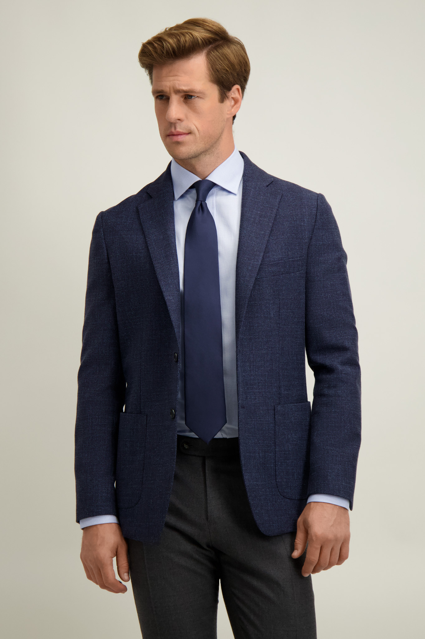 Granatowa marynarka męska z wełną 46456