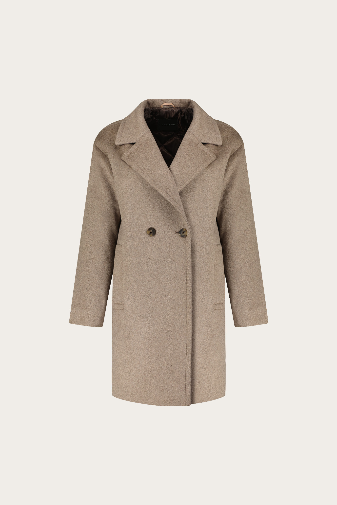 Beżowo-szary płaszcz damski z wełną 87409