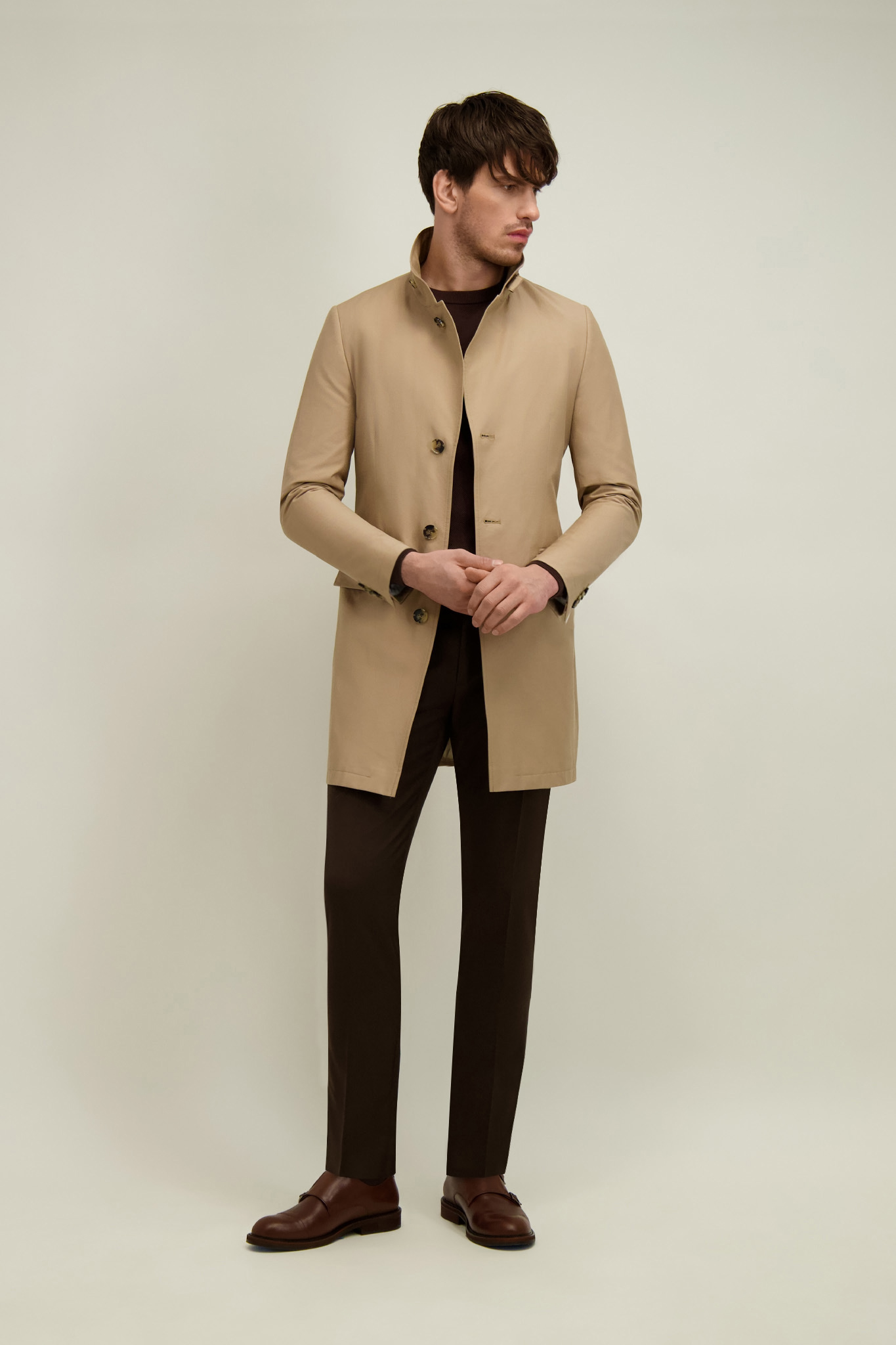 Kamelowy płaszcz męski z bawełną 20218