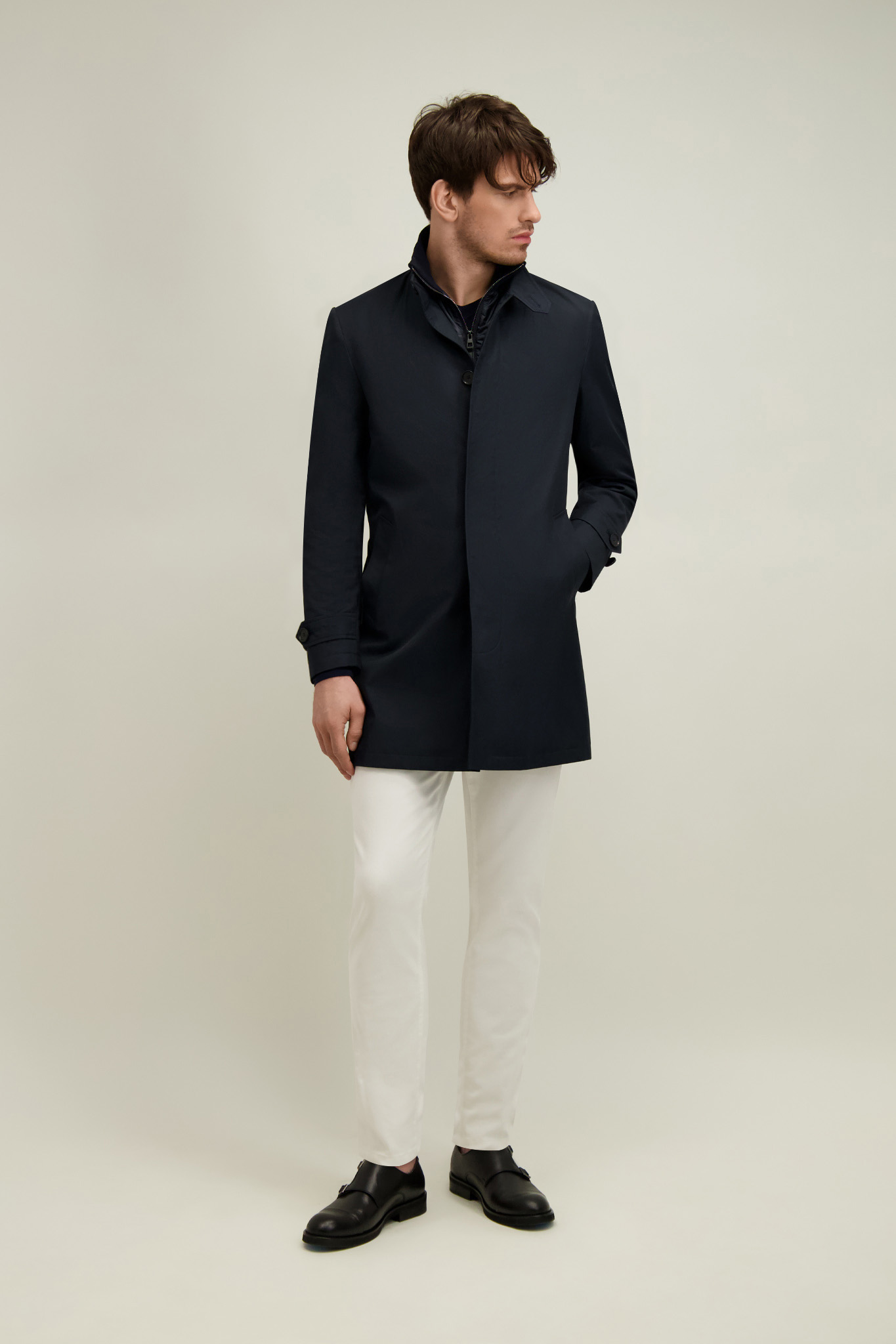 Granatowy płaszcz męski z bawełną 20222