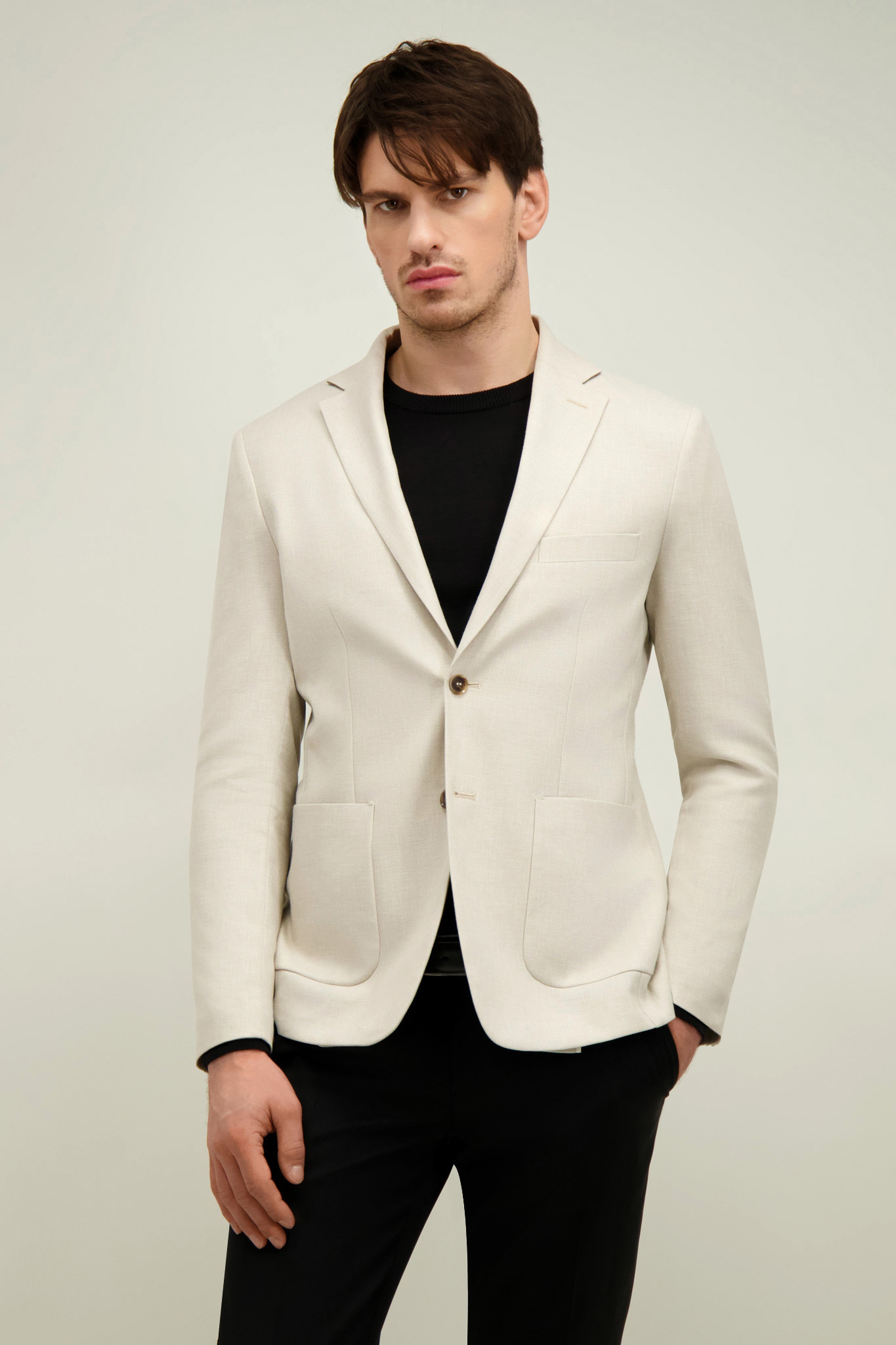 Beżowa marynarka męska z bawełną i lnem 46494