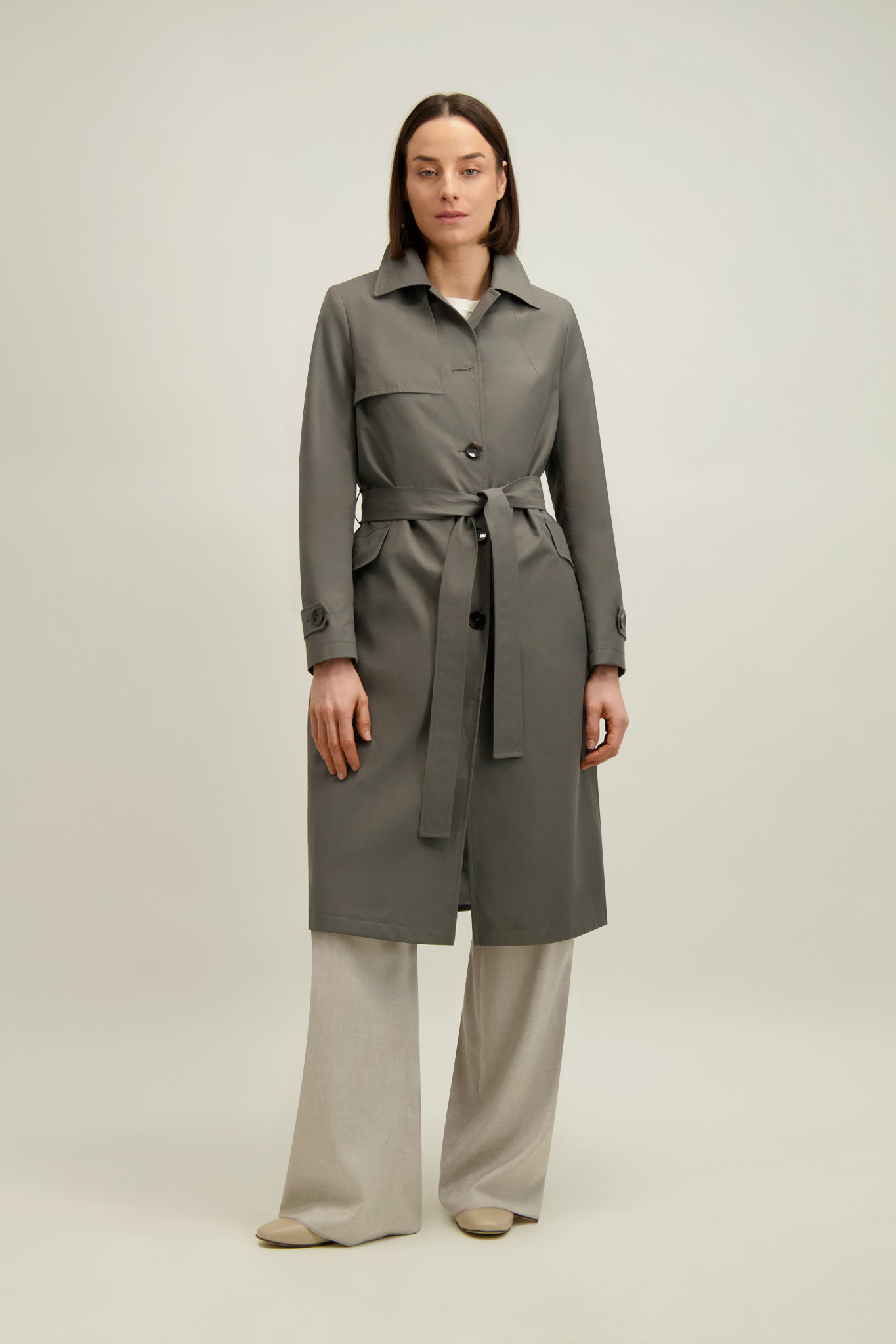 Zielony płaszcz damski z bawełną 87552