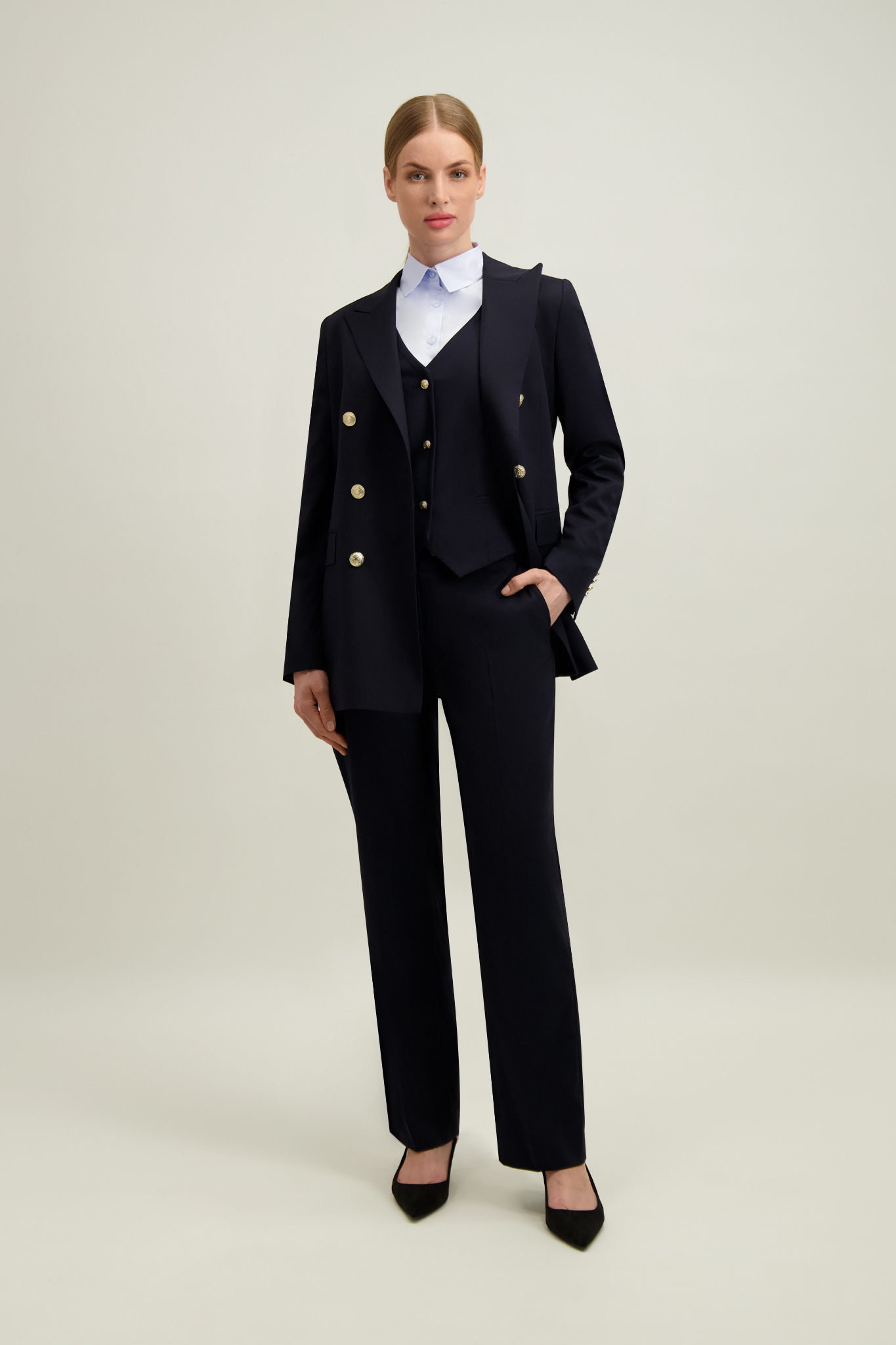 Granatowe spodnie damskie 87404