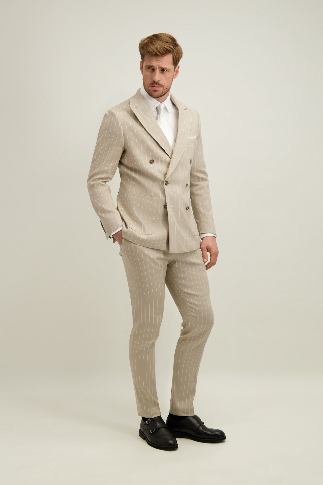 Beżowe spodnie męskie z lnem 66493