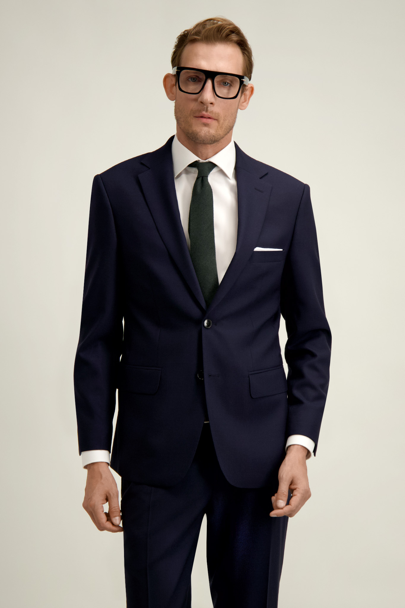 Granatowa wełniana marynarka męska - Marlane TRAVEL SUIT 44866