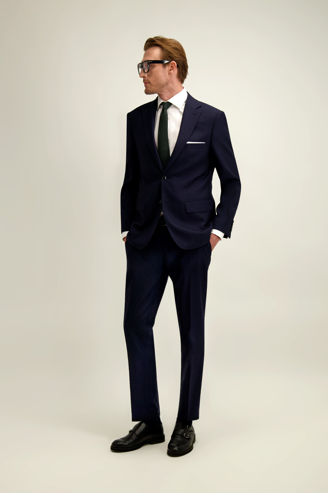 Granatowe wełniane spodnie męskie - Marlane TRAVEL SUIT 64866