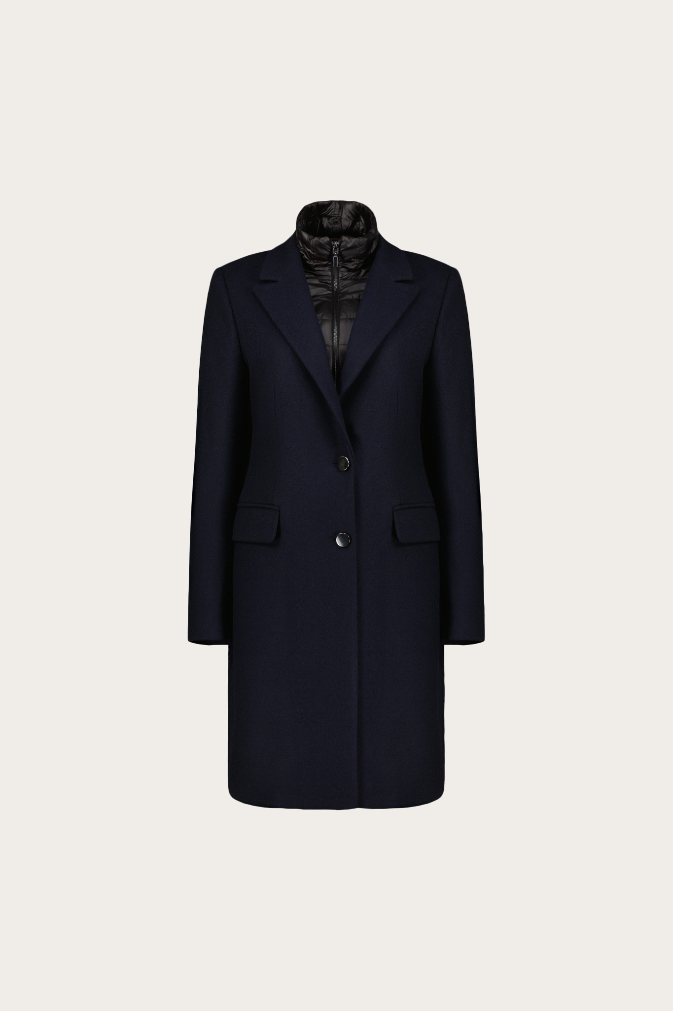 Granatowy płaszcz damski z wełną 87487
