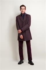 Wełniany bordowy płaszcz męski w pepitkę 29867