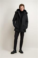 Czarna męska kurtka z futrzanym kapturem 29939