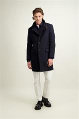 Granatowy płaszcz męski z wełną 29879