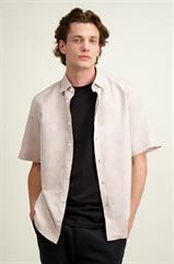 Beżowa koszula męska z krótkim rękawem bawełna len 93514