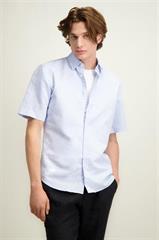 Niebieska koszula męska z krótkim rękawem bawełna, len 93515