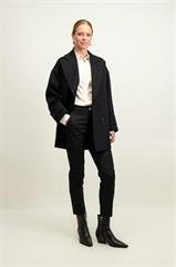 Czarny dwurzędowy płaszcz damski 87103