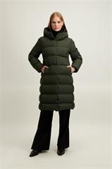 Puchowy płaszcz damski w kolorze khaki 87453