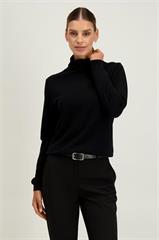 Czarny golf damski z wełny merino 87115